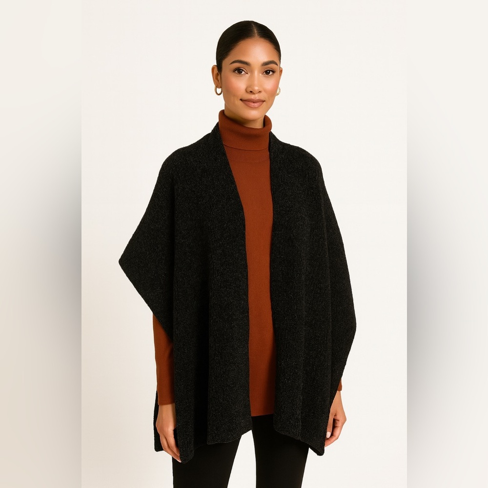 Women’s Nordstrom Winter Shawl Cape Wrap   Soft Knit Black Made In Italy